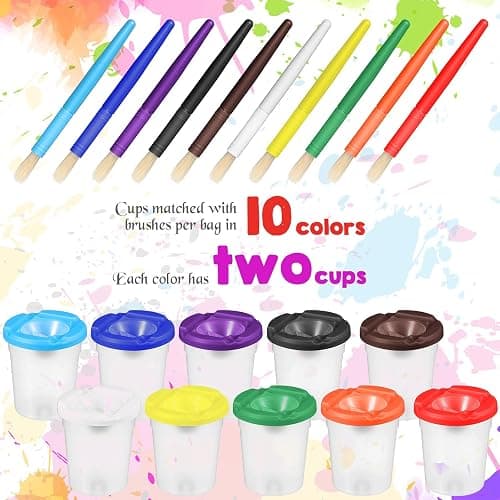 Marspark 40 Pcs No Spill Paint Cups with Lids for Kids - Kids Paint Cups Toddler Art Supplies, Washable Acrylic Watercolor Painting Containers with Brushes for Early Learning, Classroom, Art Crafts thumbnail 3