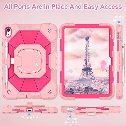 WESOROL Case for iPad (A16) 11th Generation 11 Inch (2025) iPad 10th Generation 10.9 Inch (2022),Full-Body Drop Protection i Pad Case 10th Gen with Rotating Stand Screen Protector Pencil Holder,Rose thumbnail 4