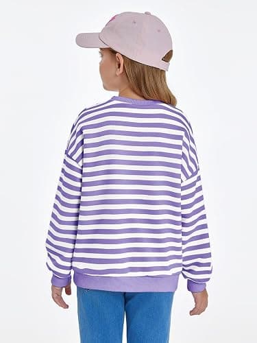 Haloumoning Girls Striped Crewneck Sweatshirt Kids Long Sleeve Oversized Fashion Pullover Tops Fall Clothes 5-14 Years thumbnail 7