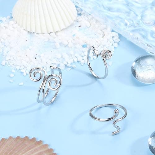 Florideco 3Pcs S925 Sterling Silver Toe Rings for Women Adjustable | Open Toe Rings, Comfort-Fit Waterproof African Toe Ring, Classic Finger Foot Jewelry Set thumbnail 4