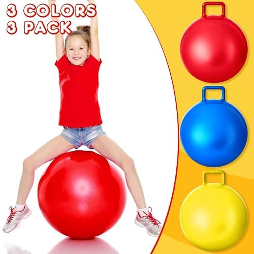Lewtemi 3 Pcs Hopper Ball, 22", Red, Blue, Yellow | Hippity Hop Balls with Air Pump, Indoor Outdoor Games, Balance Sports Exercise, Fun Hopping Gifts, for Kids Children Adults thumbnail 3