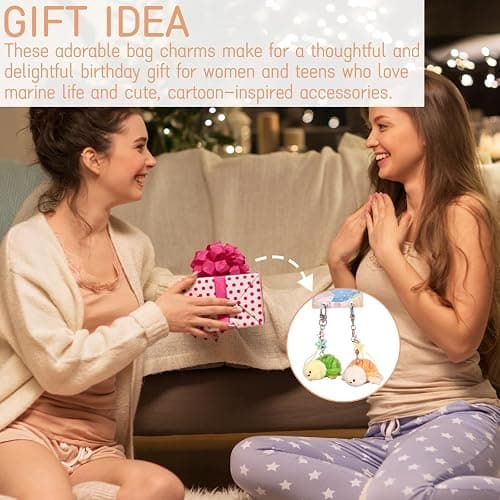 Tizee Cute Plush Keychain 1 Pair - Mini Ocean Animals Bag Charm Gift for Handbags Purses Backpacks, and Car Keys thumbnail 6