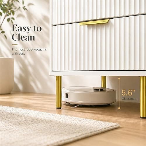 RIHHA White and Gold Nightstands Set of 2, 24" Tall Fluted Bedside Tables with 3 Drawers and Gold Handles, Ribbed Side Table Pair thumbnail 7