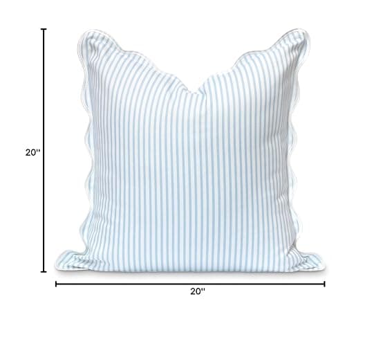 Hofdeco Premium Coastal Patio Indoor Outdoor Scalloped Throw Pillow Cover Only, 20"x20" Water Repellent for Backyard, Couch, Baby Blue Print Stripes thumbnail 3