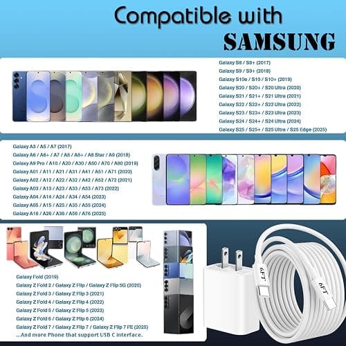Cargador Tipo C Samsung Galaxy Z Fold 7 Charger 20W USBC Block USB C to USB C Fast Charging Cord 6ft Cable Z Flip 7 Charger Compatible Samsung Galaxy Z Fold 7/6/5/4/3/2; Z Flip 7/7 FE/6/5/4/3 5G White thumbnail 3