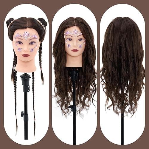 28" Mannequin Head Human Hair, Mannequin Head with 80% Real Hair,Cosmetology mannequin Doll head for hair Styling,Training Practice Braiding Manikin head with Table Clamp,Hair Styling Set #4 thumbnail 4