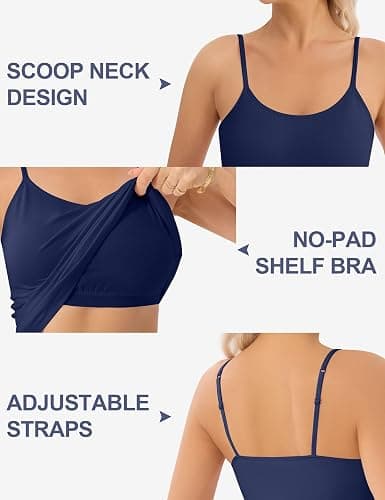 Missclub 5 Pack Cotton Camisole with Shelf Bra for Women Adjustable Spaghetti Strap Tank Top Basic Undershirts Camis thumbnail 5