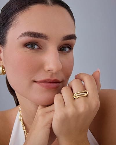 PAVOI 14K Gold Plated Interlocked Stackable Rings for Women - Statement Mixed Metals Multi Ring Stack - Cubic Zirconia Two-Toned Connected Bands Stacking Jewelry thumbnail 4