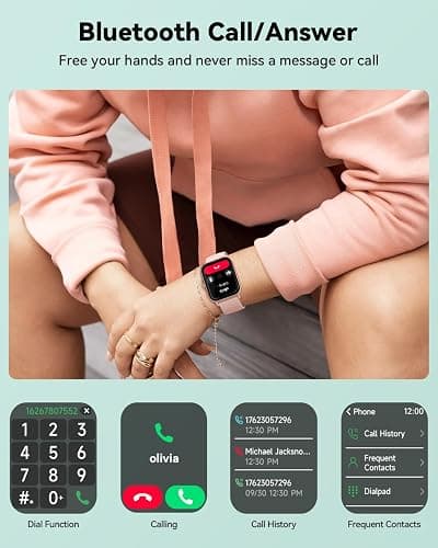 Quican Smart Watches for Women, Smart Watch for Android Phones and iPhone Compatible, Alexa Built-in, 1.8" Fitness Watches for Women, IP68 Waterproof/Bluetooth Call, Heart Rate/Sleep Monitor, Pink thumbnail 2