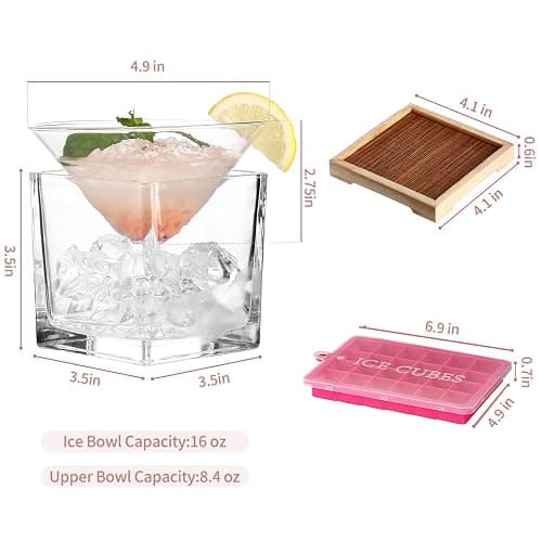 USEEKRIL Caviar Serving Set,Stemless Martini Glasses Set of 2 with Caviar Chiller - Martini Glass with Dip Chiller Caviar Bowl - Elegant Bar Cocktail Glasses Gift Set for Manhattan,Margarita,Martini thumbnail 3