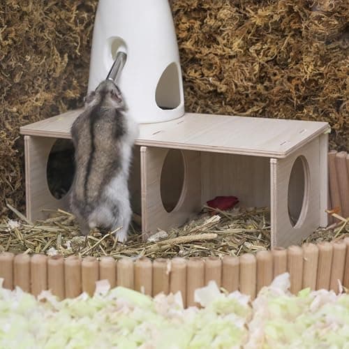 Hamster Peep Tunnel, 2-Chamber Wooden Hamster Hideout, Water-Resistant Platform for Dwarf Hamsters and Small Pets, 8.3" x 4.3" x 3.1" thumbnail 4