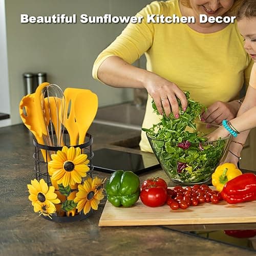 Sunflower Utensil Caddy with Silicone Cooking Utensils thumbnail 2