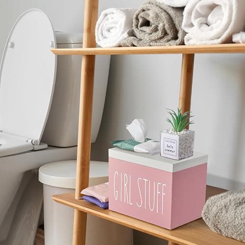 DRASTAR Tampon Holder for Bathroom, Pink Lady Stuff Box for Bathroom Accessories, Pink Bathroom Decor,Feminine Product Organizer, Pad Organize Case with hinged lid, Shark Week Tampon Storage thumbnail 5