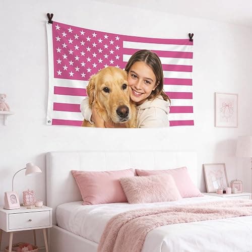 Custom Pink America Flag Personalized US Pink Flags with Your Photo Image Text, Single-Sided 2x3 3x5 4x6 5x8 Ft Flag, Customized Funny Tapestry Poster For Bedroom Living Rooms Dorm Decorate Gift thumbnail 2
