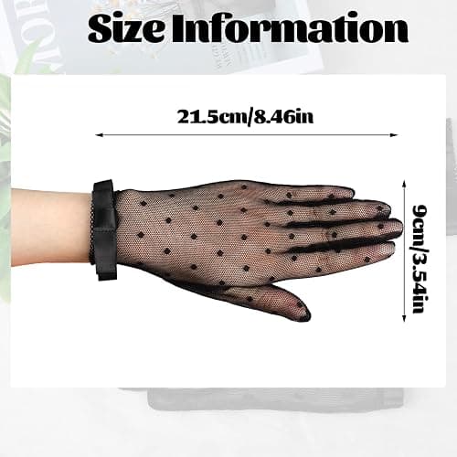 loghohu Black Mesh Lace Gloves Women, Black Lace Gloves with Polka Dots Bow Vintage Short Tulle Sheer Glove for Tea Party Women Dress Wedding Dinner Opera thumbnail 2