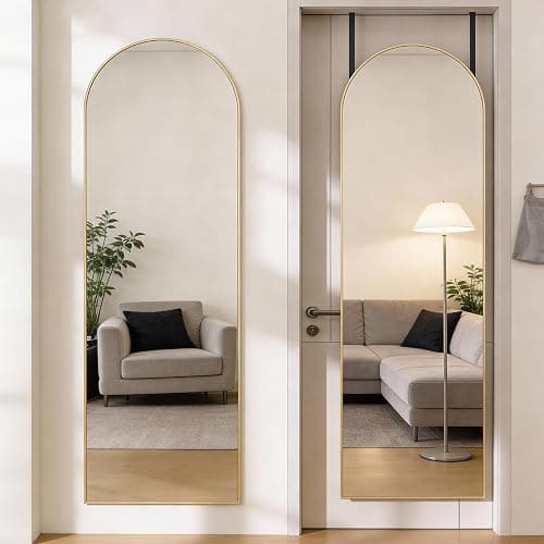 DUMOS 47"x14" Full Length Door Mirror, Arched Full Body Mirror with Aluminum Alloy Thin Frame, Leaning or Hanging, Suitable for Bedroom, Livingroom, Cloakroom, Gold - Image 1