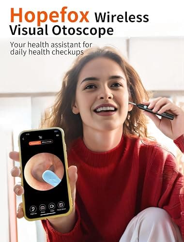 Hopefox Otoscopio Limpiador Oidos, 3,5mm WiFi Endoscopio de Oído con 1080P Cámara y 6 LED, Limpieza de Oídos con 6 Puntas de Silicona suave y Kit Completo de 7 Piezas thumbnail 2