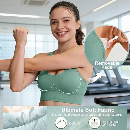 Tmeefee Adjustable Sports Bras for Women: 3 Pack High Support Padded Racerback Sport for Large Bust Workout Running Gym thumbnail 4