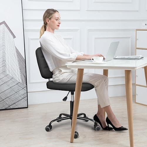 ERGOSEAT Armless Home Office Desk Chair with Wheels, Modern Ergonomic Drafting Rolling Chair with 360° Swivel Wheels,Height Adjustable Computer Task Chairs for Small Space, Black thumbnail 2