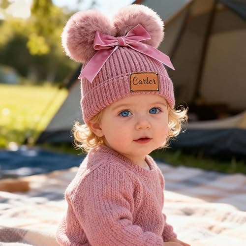 lanleay Custom Toddler Baby Beanies Personalized Baby Knit Hat with Name Infant Beanies Winter Hats for Newborn Kids Adults thumbnail 2