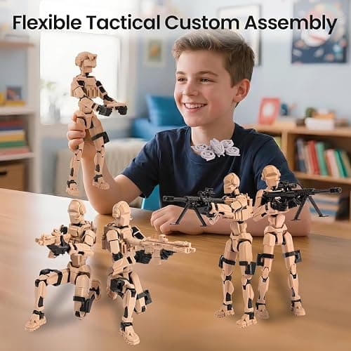 5PC Dummy 13 Titan T13 Action Figure Set 3D Printed Poseable Lucky Military Soldier 7in Movable Army Squad with Plastic Blaster Rifle Scout Drone Blaster Knife Accessories Assembly Complete Model thumbnail 9