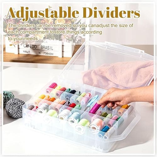 Mifoci 1 Pcs 46 Grids Sewing Organizer Double Sided Thread Box Storage Portable Clear Plastic Thread Holder for Embroidery Sewing Crafts Beads Embroidery Floss thumbnail 3