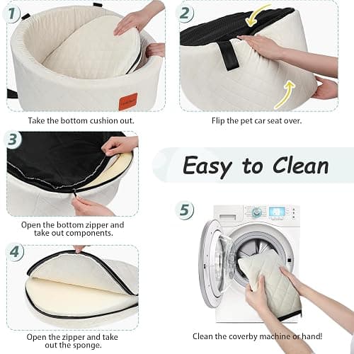 Lealchum Dog Car Seat for Small Dogs,Comfy Pet Travel Car Bed with 2 Clip-On Leashes,Fully Removable & Washable,Non-Slip Base with Seatbelt Channle,Easy to Install (Beige, Small) - Beige - Small thumbnail 6