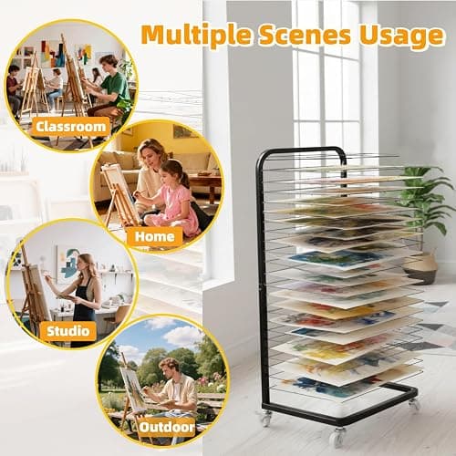 Santiway Art Drying Rack with 18 Shelves - Upgrade Heavy-Duty Mobile Drying Cart with Locking Wheels, Portable Storage Organizer for Classroom, Studio, School Art Supplies thumbnail 6