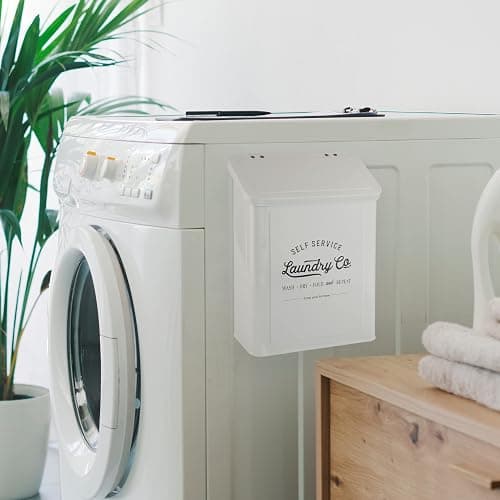 MONJITA Magnetic Lint Bin for Laundry Room, Metal Trash Can with Lid for Dryer, Farmhouse Lint Holder, Laundry Co Sign, Laundry Room Storage Decor with Dryer Lint Brush(White) thumbnail 6
