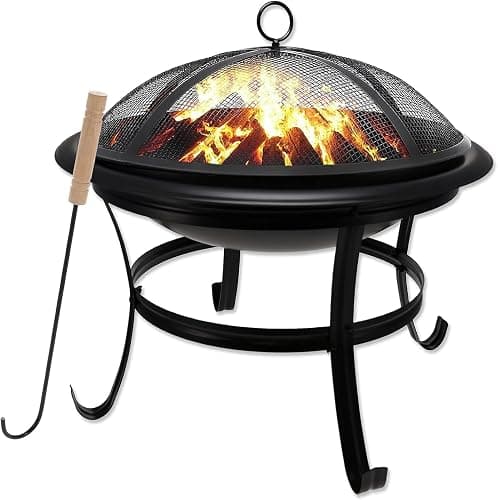 Gas One 22 in Outdoor– Wood Burning Fire Pit with Mesh Lid and Fire Picker – Durable Alloy Steel Fire Pits for Outside – Small Fire Pit for Backyard, Porch, Deck, Camping, BBQ - Image 1