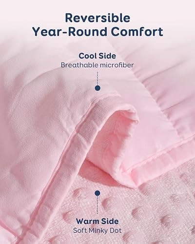 Kivik Weighted Blanket 15 lbs for Adults, Minky Dot Heavy Blankets, Microfiber Reversible Weighted Throw Blankets for All Seasons, Machine Washable, 48"x72" Twin Size, Pink thumbnail 4