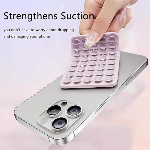 Silicone Double-Sided Suction Phone Case Detachable Mount, Fidget Sticky Grip Phone Accessories, Teen Girl Gifts Trendy Stuff, Hands-Free Stand for ASMR/TikTok/Gym Creator(Small, BabyPink+White) thumbnail 3