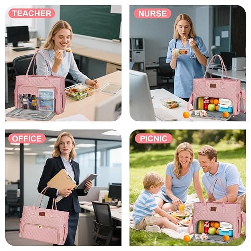 KKXIU Lunch Tote Bag for Teacher & Nurse, 15.6 Inch Laptop Tote with Insulated Lunch Box Pocket for Women thumbnail 4