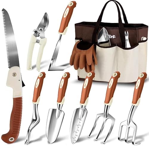 MelonArt Garden Tool Set,10 Pcs Heavy Duty Gardening Hand Tool Kit for Women Aluminum with Non Slip Ergonomic Handle, Storage Tote Bag and Gardening Gloves, Ideal Gifts for Women and Men - Image 1
