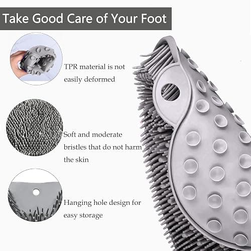Shower Foot and Back Scrubber Mat,Wall Mounted Shower Foot Scrubber with Suction Cups,Exfoliating Silicone Massage Foot Cleaner for Shower(Grey) thumbnail 3