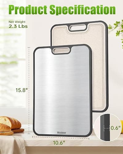Washour Titanium Cutting Boards for Kitchen, Non Toxic 2-in-1 Cutting Board Double Sided, Food Grade Chopping Boards for Fresh Meat Vegetable, Easy to Clean Large Size 16”×11” thumbnail 2