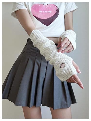 Verdusa Women's Y2k Arm Warmers Heart Knit Arm Sleeves Fingerless Gloves thumbnail 3