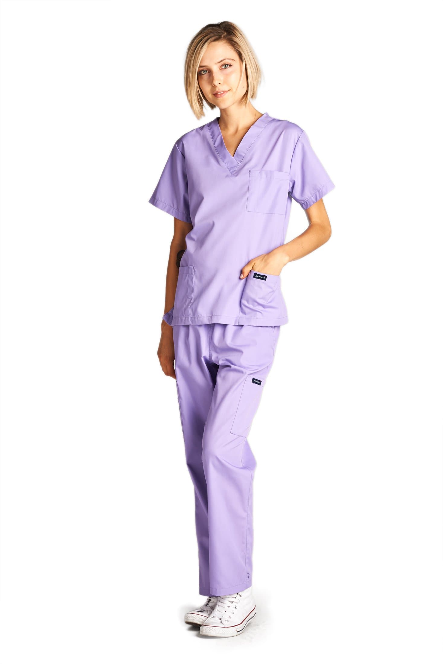 Dagacci Scrubs Medical Uniform Women and Man Scrubs Set Medical Scrubs Top and Pants - X-Small - Lavender thumbnail 2