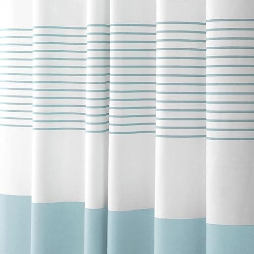 XOGUIBO Aqua Blue Shower Curtain Cotton Coastal Ocean Striped Shower Curtains for Bathroom with Tassel 72 X 72 thumbnail 4