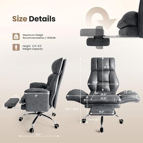 Big and Tall Office Chair, Flip Armrests for Pets & Cross Legged Sitting, Executive Ergonomic Computer Gaming Chair with Foot Rest, Teddy Fleece Wide Seat Reclining Desk Chair thumbnail 8
