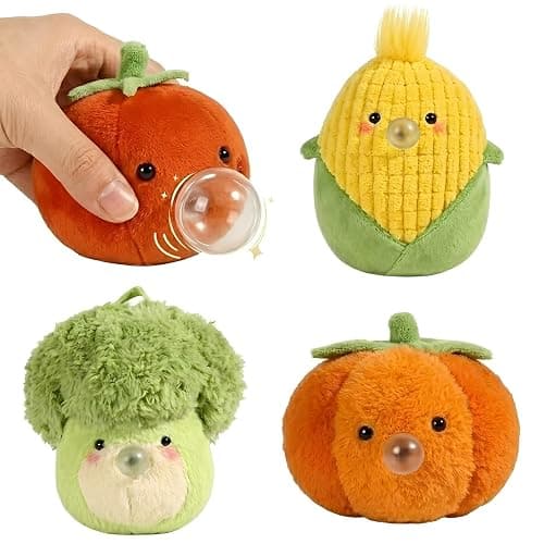 Exrroh 4 Pack Mini Vegetable Plush Toys, Kawaii Stuffed Figures with Pop Out Bubble - Image 1