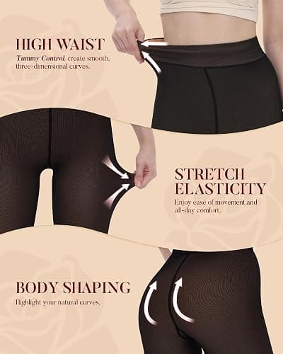 iceROSE 2 Pairs Fleece Lined Thermal Tights for Women – Sheer Black Pantyhose Warm Winter Thick Fake Translucent Leggings thumbnail 3
