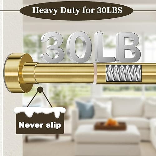 YNL Shower Curtain Rod 34-82 Inches, Non-Slip, Never Rust, No Drill Tension Curtain Rod for Bathroom & Window Stainless Steel Shower Rod, Brushed Gold thumbnail 6