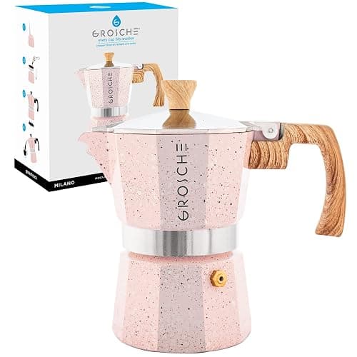 GROSCHE Milano Moka pot, Stovetop Espresso maker, Greca Coffee Maker, Stovetop coffee maker and espresso maker percolator (Pink, 3 cup) - Image 1