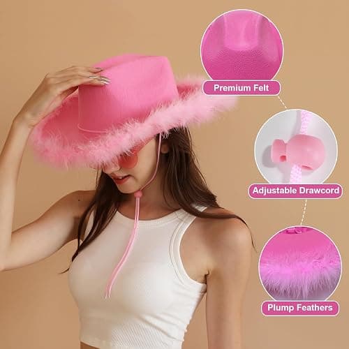 ZEBSF Feathers Cowboy Cowgirl Hat with Heart Sunglasses - Cowboy Hats for Women Bachelorette Birthday Disco Party thumbnail 3