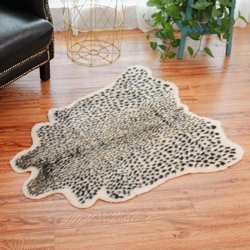 Leopard Print Area Rug Faux Cowhide Skin Fur Non-Slip Cheetah Rug Small Accent Distressed Animal Print Hide Mat Floor Carpet for Door Mat Entryway Bedrooms Laundry Room Decor 3.3x2.95Ft, Leopard thumbnail 5