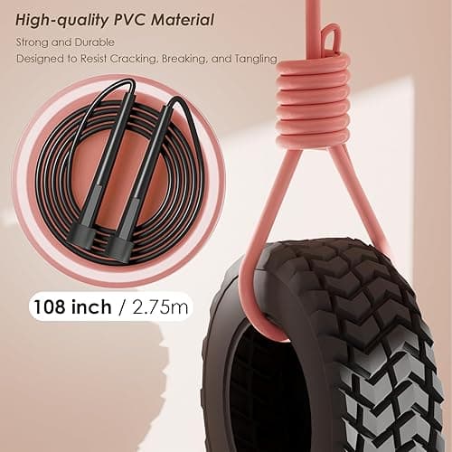 POCFOINY 2 Pack Jump Rope for Fitness, Speed Rope Skipping Rope for Men, Kids and Women, Jumping Rope for Workout, Tangle-Free PVC Long Jump Rope Set, Adjustable Exercise Jumping Rope Boxing for Adult - Black + Pink thumbnail 2