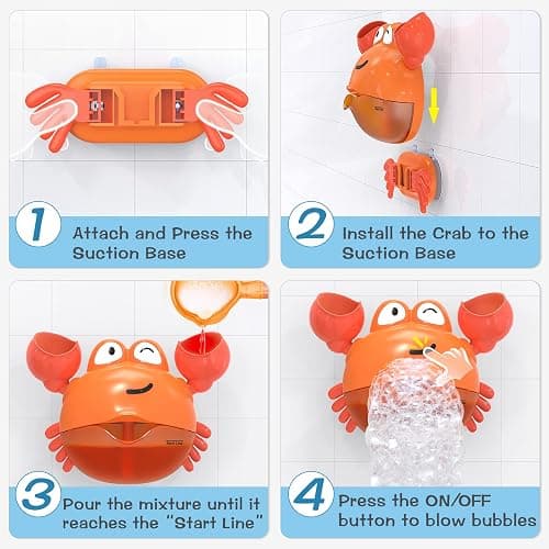 KINDIARY Bath Toy, Crab Bath Bubble Maker for Baby, Toddlers 1-3, Infants, Kids, Automatic Bubbles Machine Blower for Bathtub, Battery Operated thumbnail 7