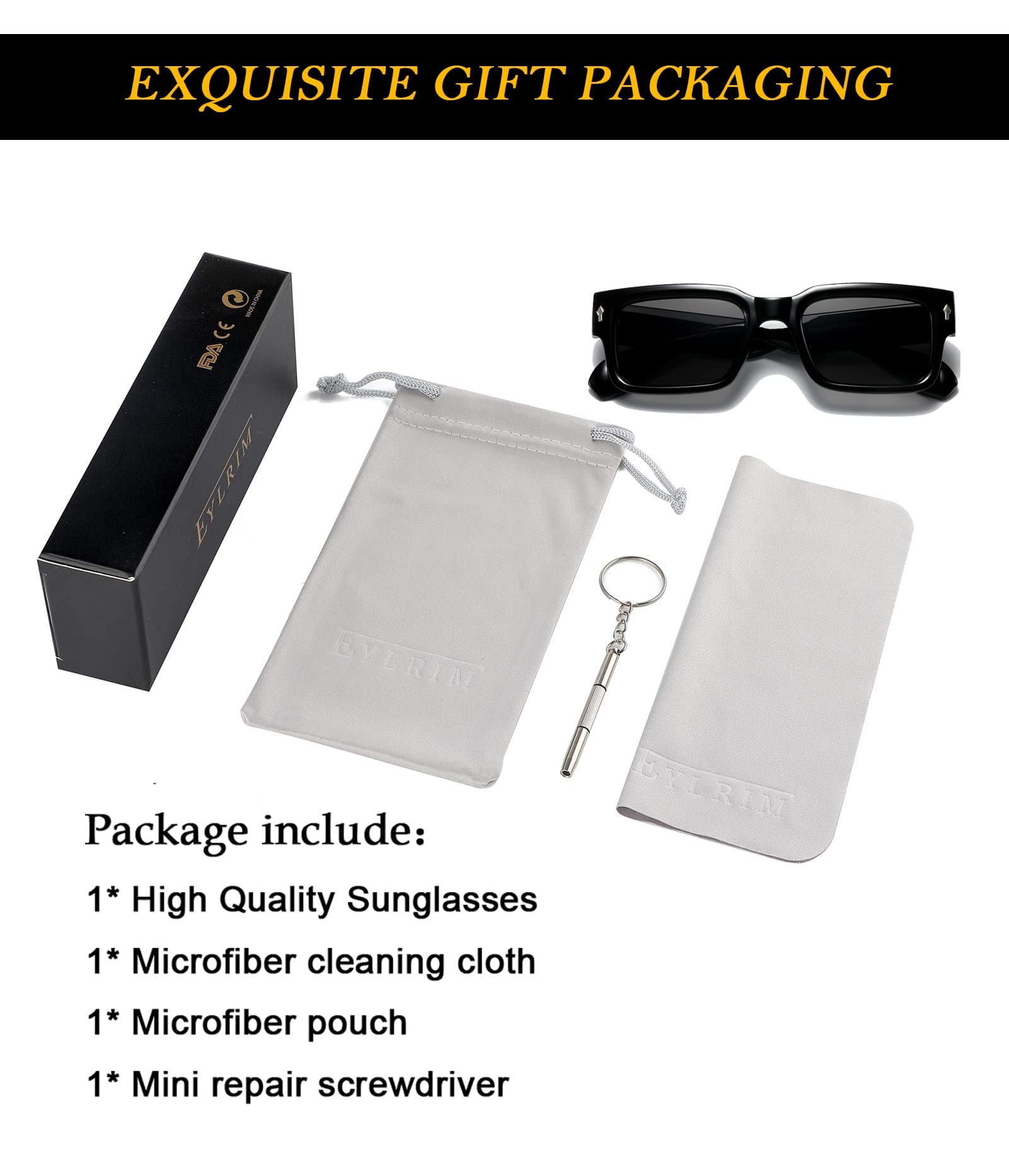 EYLRIM Square Frame Sunglasses for Women Men Trendy Chunky Rectangle Sun Glasses Black Shades UV400 Protection thumbnail 7