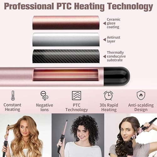 Curling Wand Curling Tongs - New Upgraded 5 in 1 Hair Curler with LCD Display and 5 Interchangeable Ceramic Barrel, Curling Iron Set for Long/Short Hair, with Adjustment Temp/Heat Resistant Glove thumbnail 4
